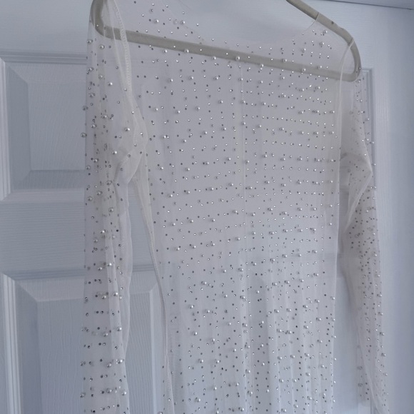 BRIDAL Pearl Crystal Sheer Cover Up Long Sleeve Maxi Dress S - Picture 6 of 13